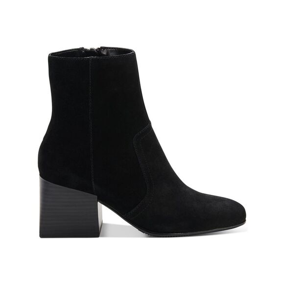 AQUA COLLEGE Womens Black Waterproof Katlyn Pointed Toe Stacked Heel Zip-Up Suede Booties M